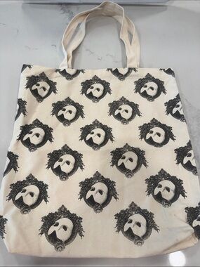 Canvas Tote Bag with Black phantom of the opera Mask Pattern - Neutral